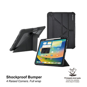 iPad Air 11 (M4/M3/M2) | iPad Air (5/4th generation) | iPad Pro 11-inch (4/3/2 generation) | Shockproof Bumper Folio | Flip Case | Full Wrap Protection | Black
