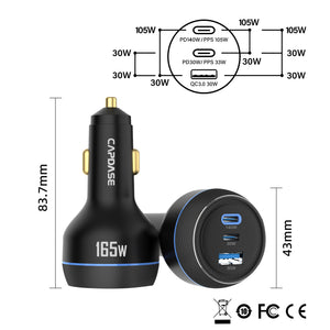 Rapider 3P165 165W QC3.0 / PD3.1 / PPS Triple Port Fast Car Charger