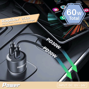 Rapider 2C60  Dual Port 60W PD Car Charger