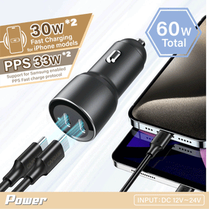 Rapider 2C60 Dual Port 60W PD Car Charger