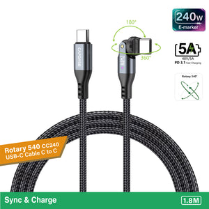 Rotary 540-CC240 USB-C To USB C 240W Sync and Charge Cable 1.8M