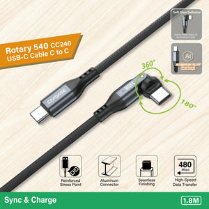 Rotary 540-CC240 USB-C To USB C 240W Sync and Charge Cable 1.8M