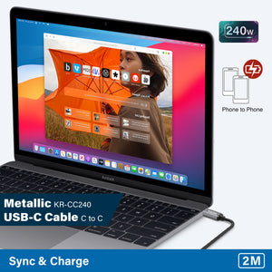 Metallic-KR-CC240 USB-C To USB-C 5A 240W Sync and Charge Cable 2M