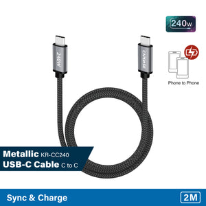 Metallic-KR-CC240 USB-C To USB-C 5A 240W Sync and Charge Cable 2M