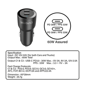 Rapider 2C60  Dual Port 60W PD Car Charger