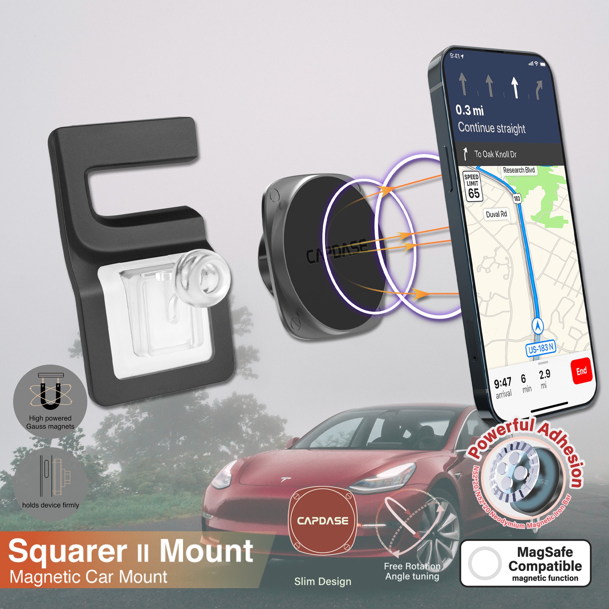 SQUARER II Magnetic Car Mount DSH Base - MSX for Tesla Model S/X