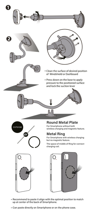 SQUARER II Magnetic Car Mount Suction Cup PRO - Gooseneck Arm 300mm