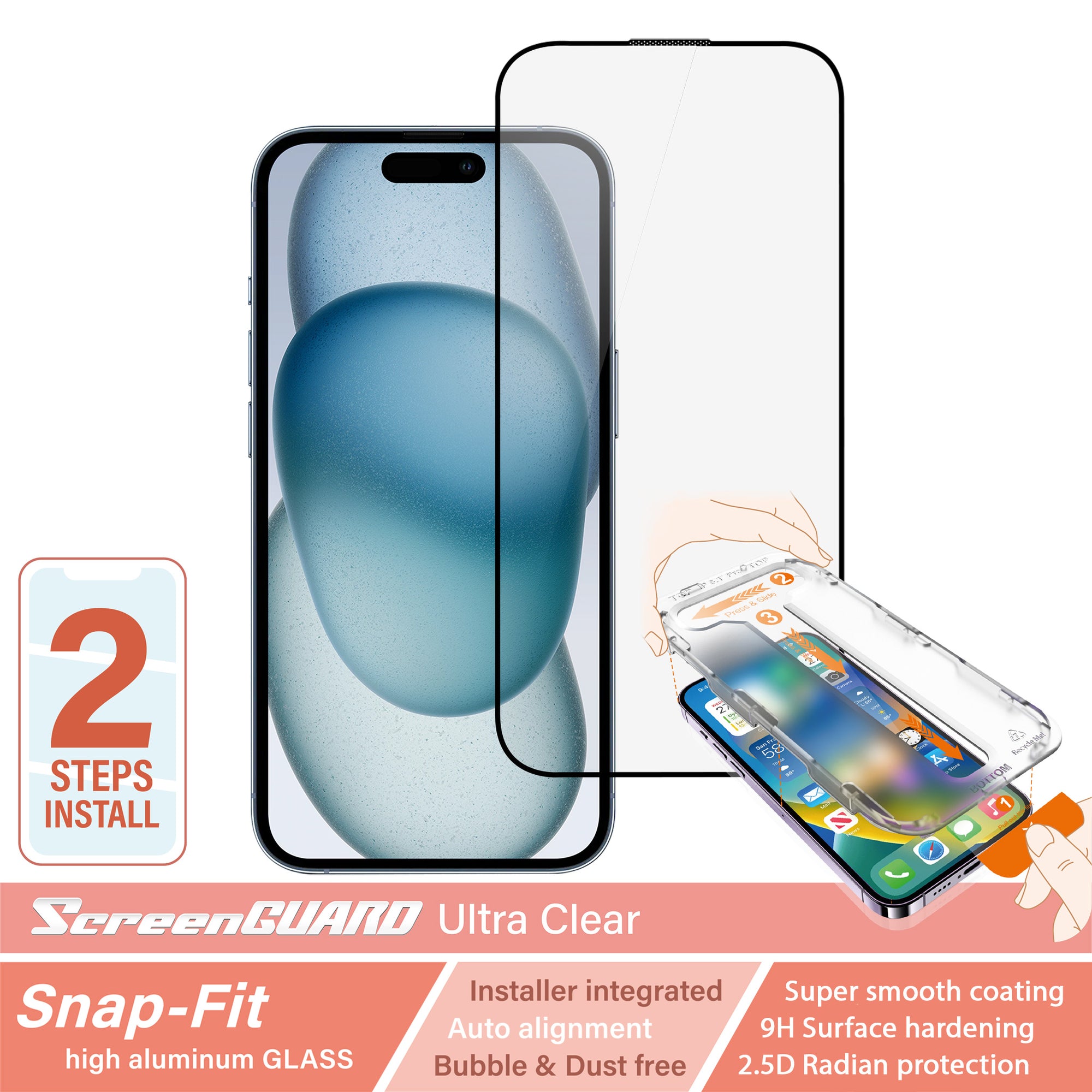 iPhone 15 SnapFit High Aluminum Glass Ultra Clear Screen Protector