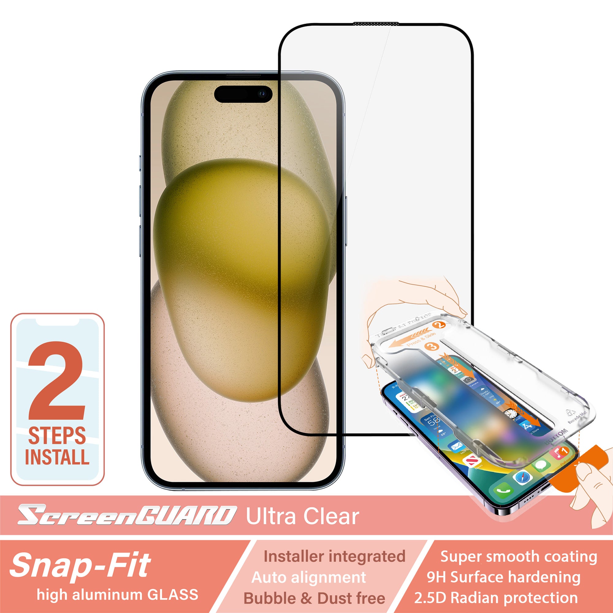 iPhone 15 Plus SnapFit High Aluminum Glass Ultra Clear Screen Protector
