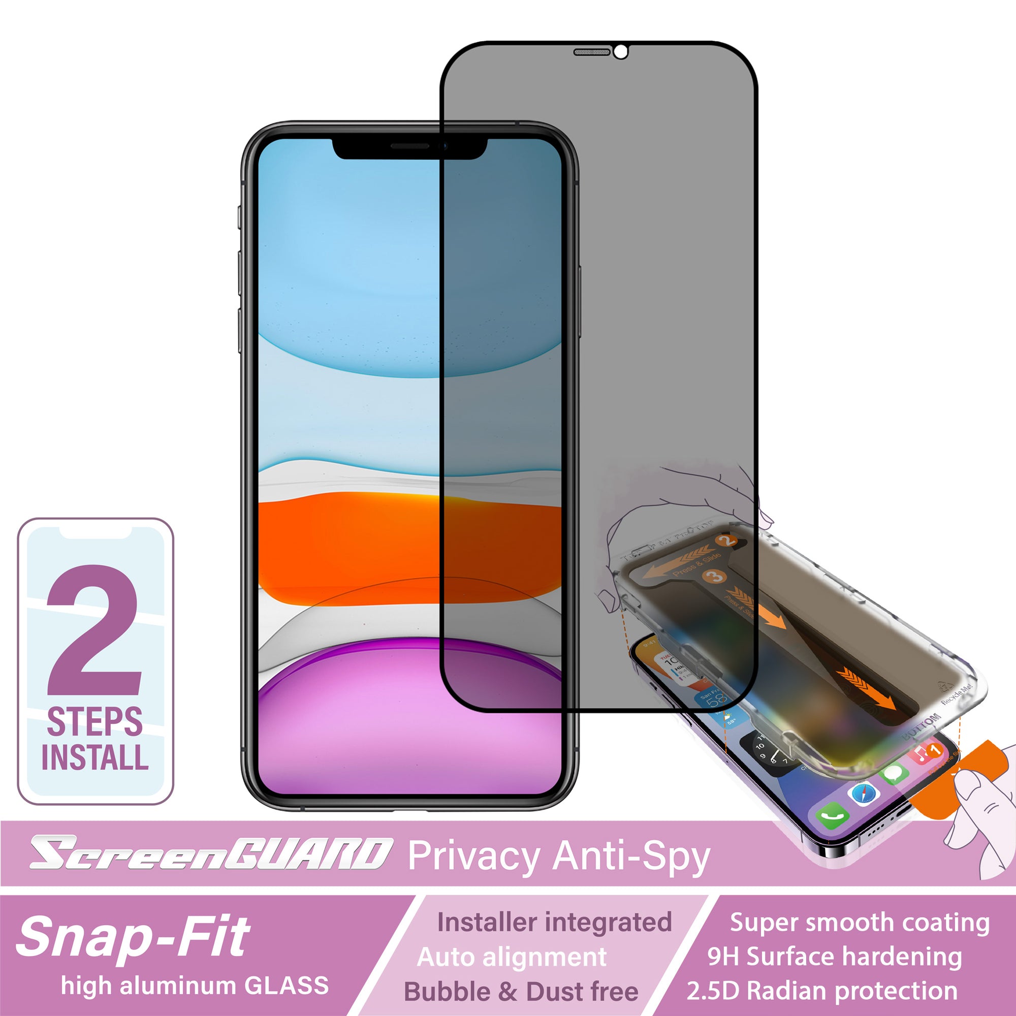 iPhone 11 & XR SnapFit High Aluminum Glass Privacy Screen Protector