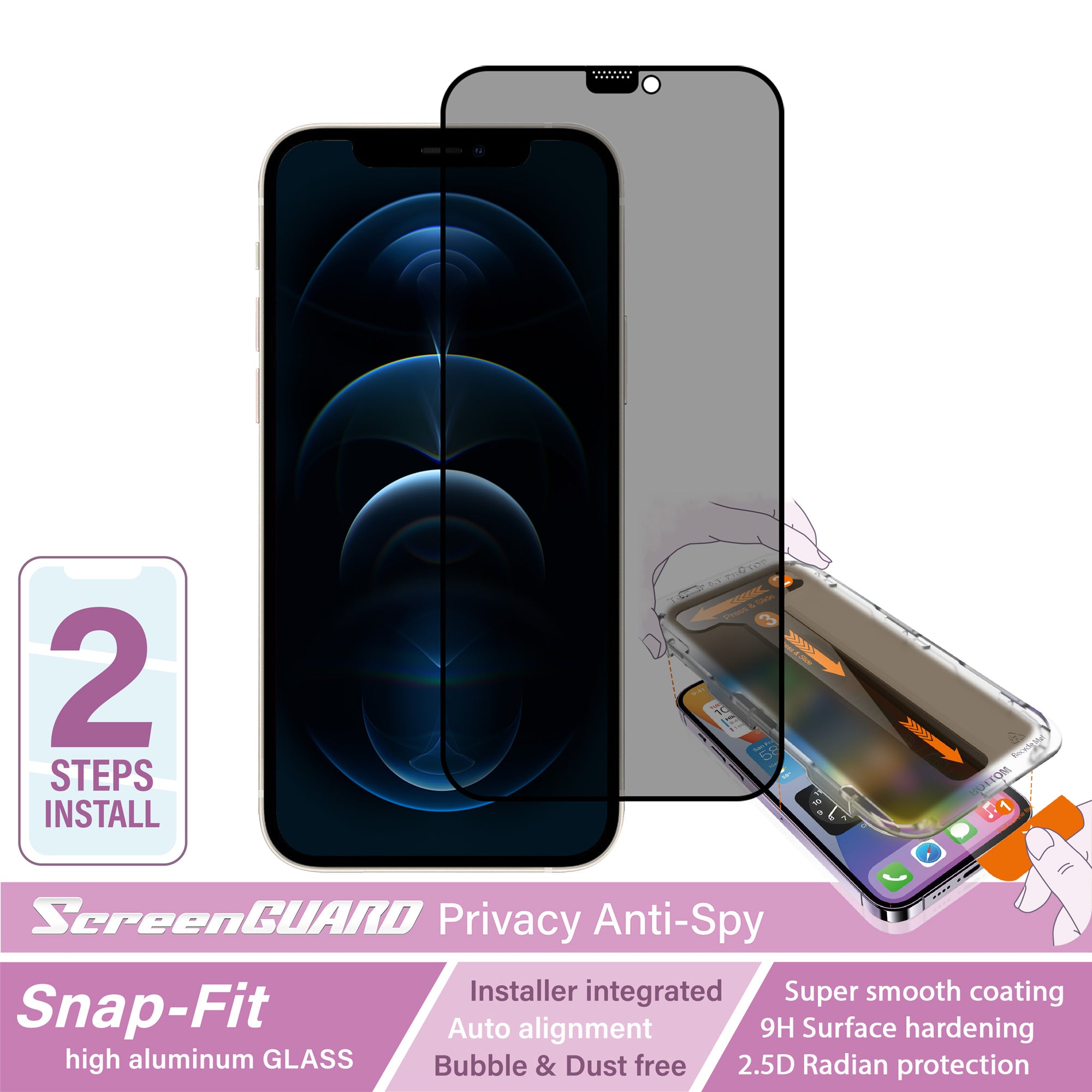 iPhone 12 Pro Max SnapFit High Aluminum Glass Privacy Screen Protector