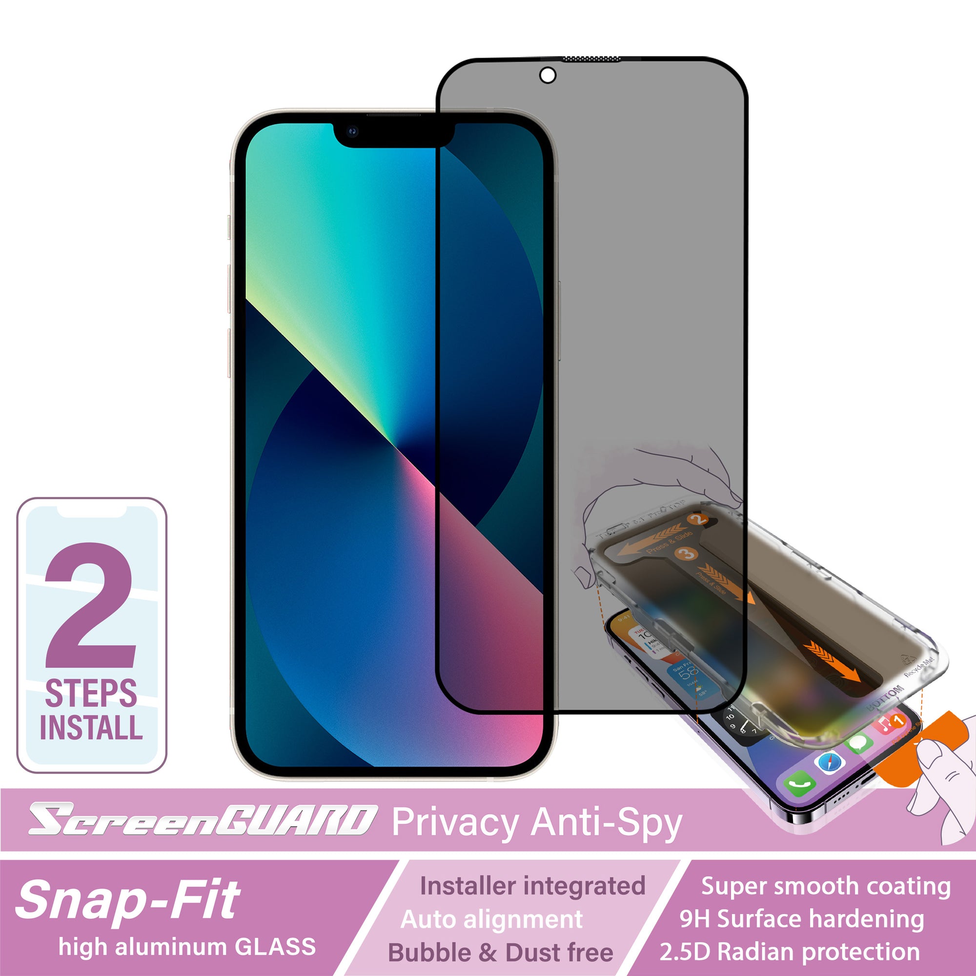 iPhone 14 & 13 & 13 Pro SnapFit High Aluminum Glass Privacy Screen Protector