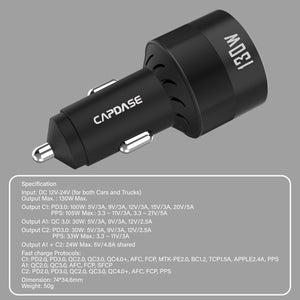 Rapider 3P130 QC 3.0 / PD 3.0 - 130W Car Charger