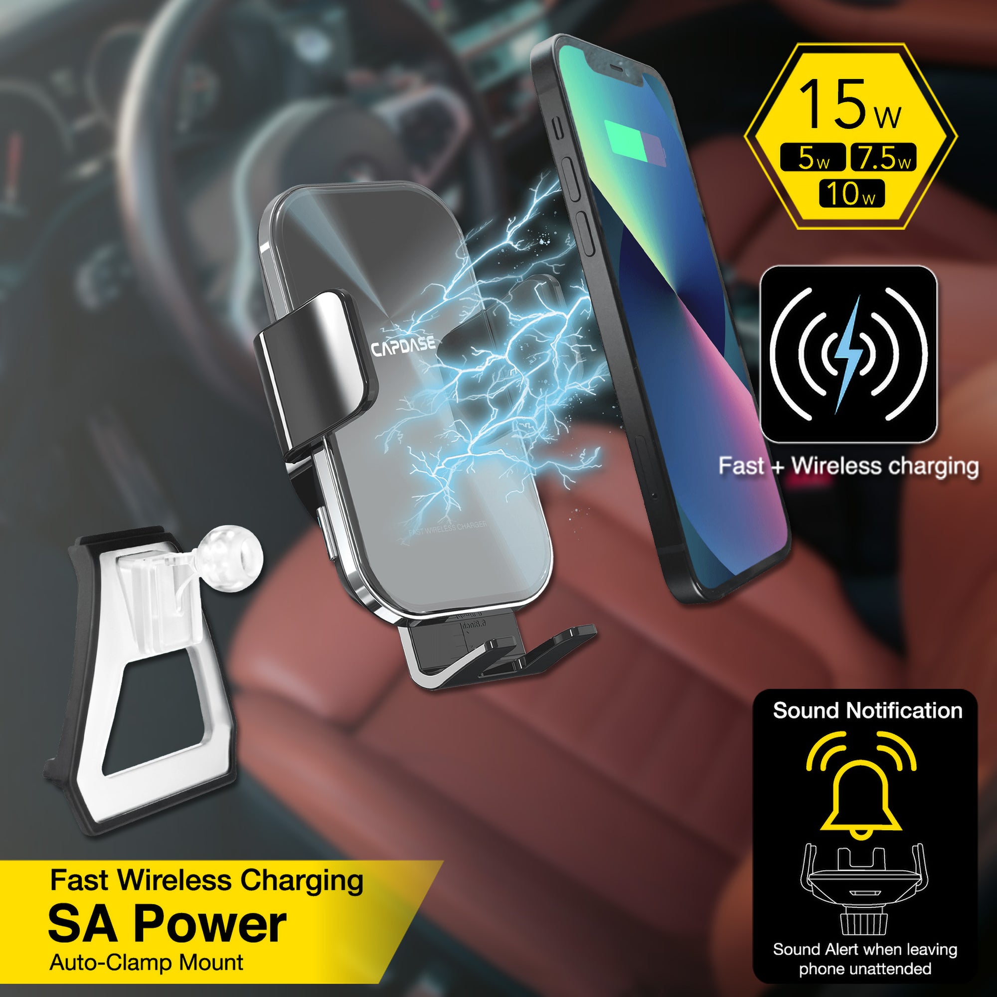 SA Power Fast Wireless Charging Auto-Clamp Car Mount DSH Base-BMW540 for BMW 5, 6, GT (2018-2021)