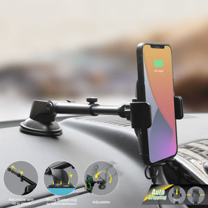 SA Power Fast Wireless Charging Auto-Clamp Car Mount Telescopic Arm