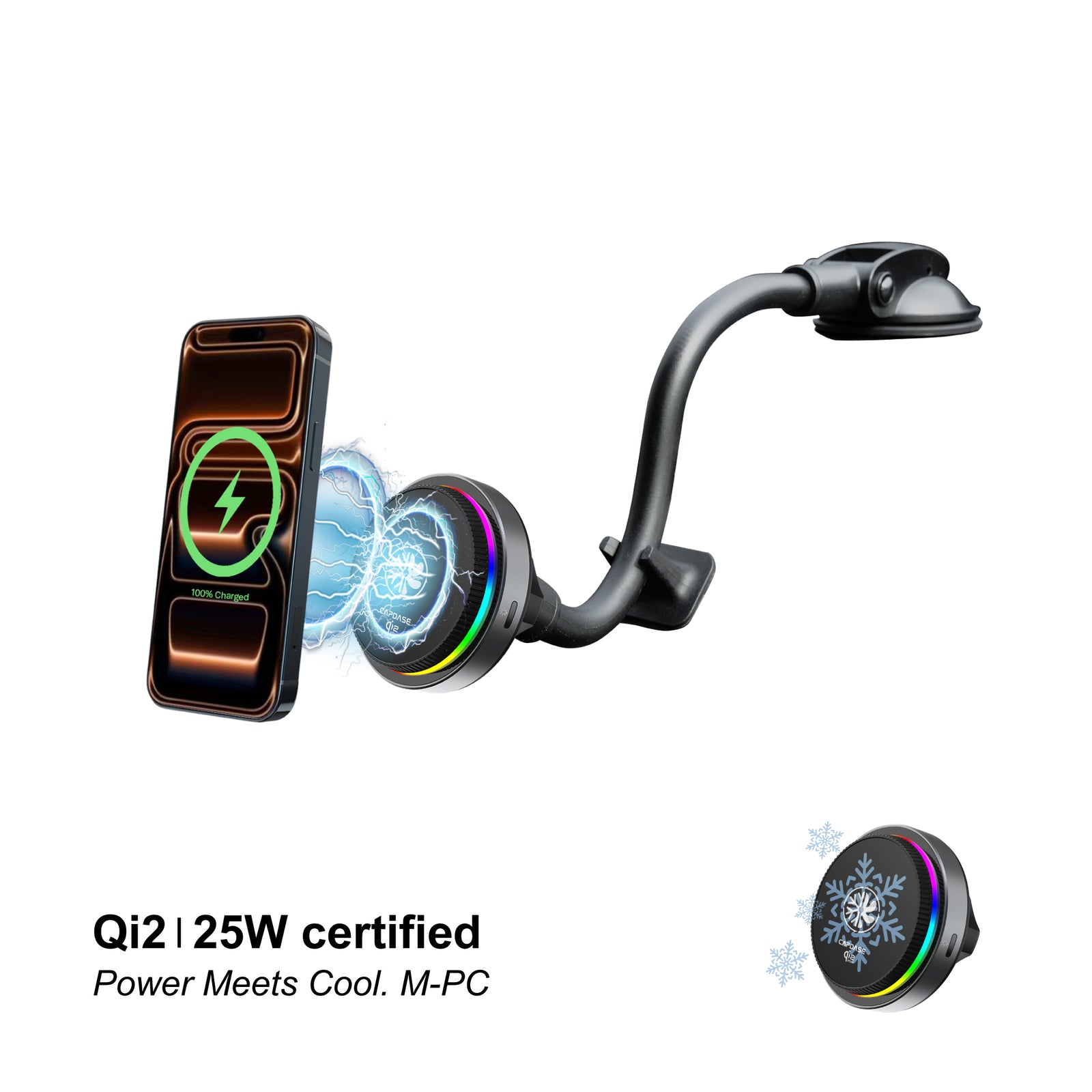 Wireless Charging Magnetic Mount - Wind/Dash | M-PC Power - Gooseneck Arm 300mm