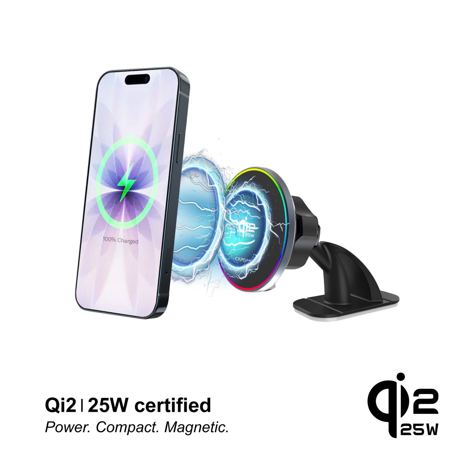 25W Qi2.2 Certified | MagSafe Slim Mount | Wireless Charging | mini Tack-154 | secure on dashboards, home desks, or anywhere.