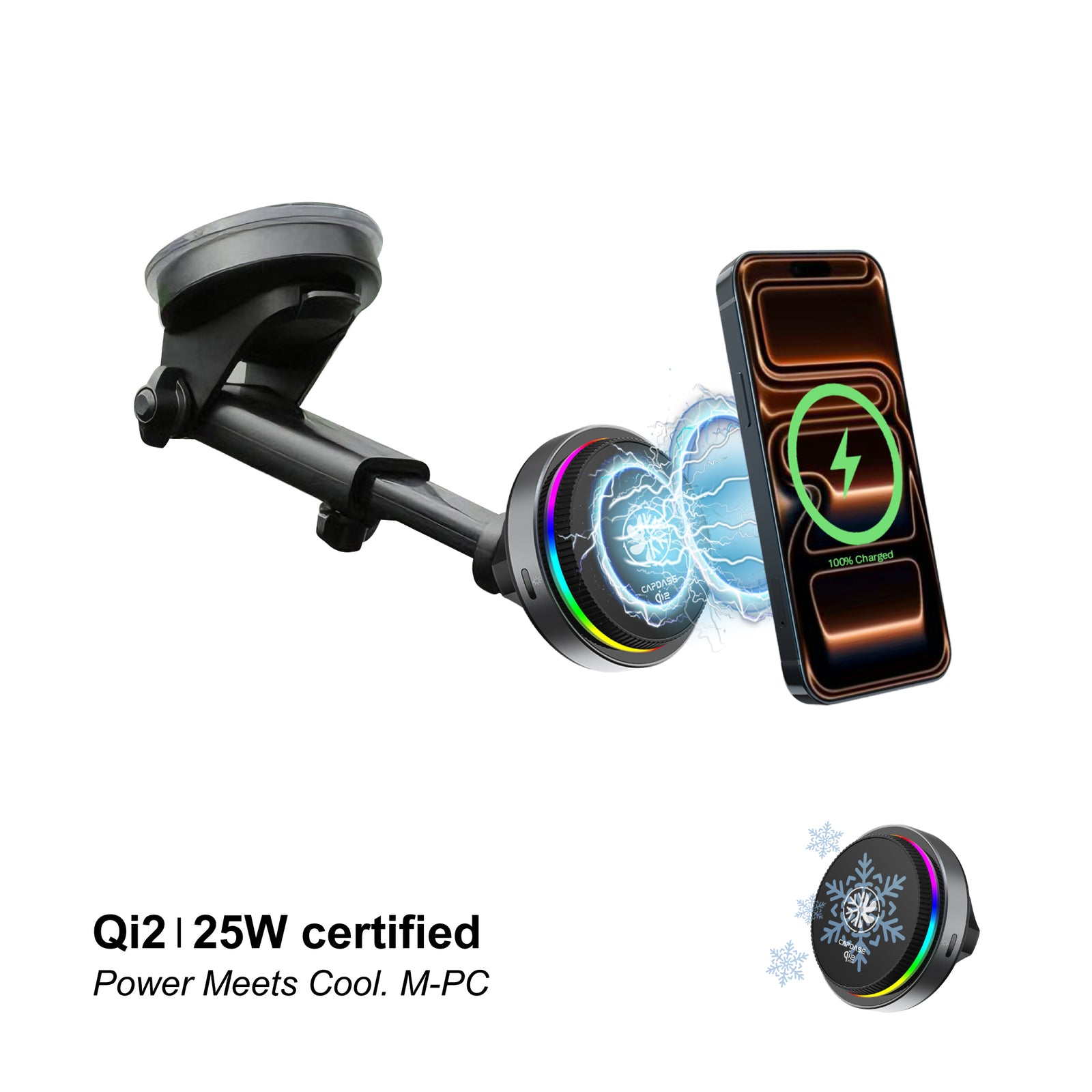 Wireless Charging Magnetic Mount - Wind/Dash | M-PC Power - Telescopic Arm