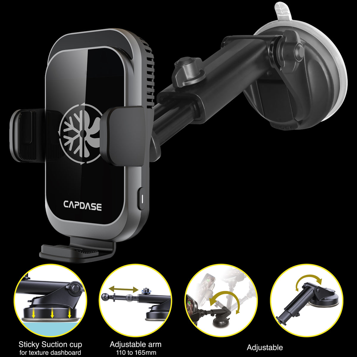 Cooling | 15W Wireless Charging | Auto-Clamp Mount | ACM Power II Car Mount | Telescopic Arm