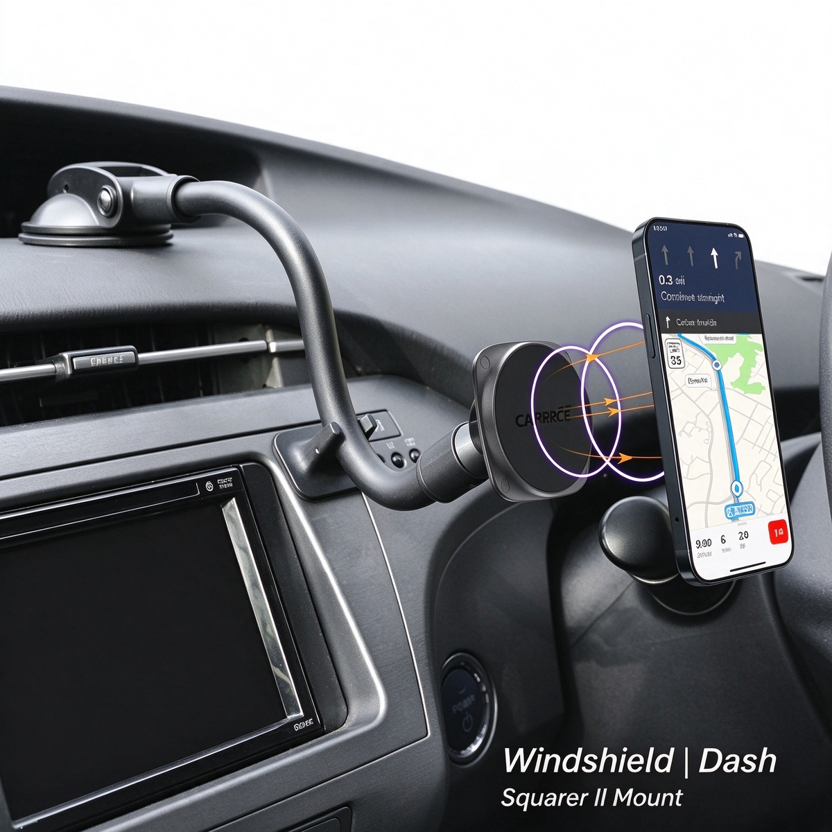 SQUARER II Magnetic Car Mount Suction Cup PRO - Gooseneck Arm 300mm