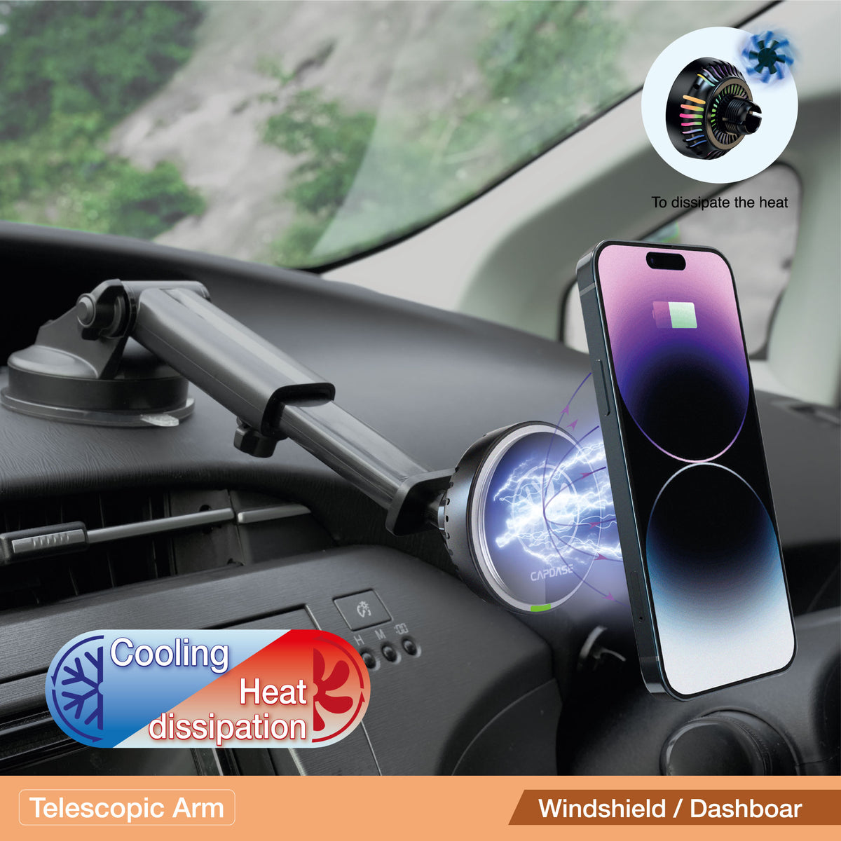 Wireless Charge Magnetic Mount| M-CM Power III  - Telescopic Arm