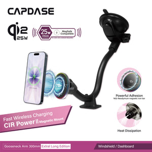 25W Qi2.2 Certified | MagSafe Slim Mount | Wireless Charging | Gooseneck Arm 300mm | CIR Power II