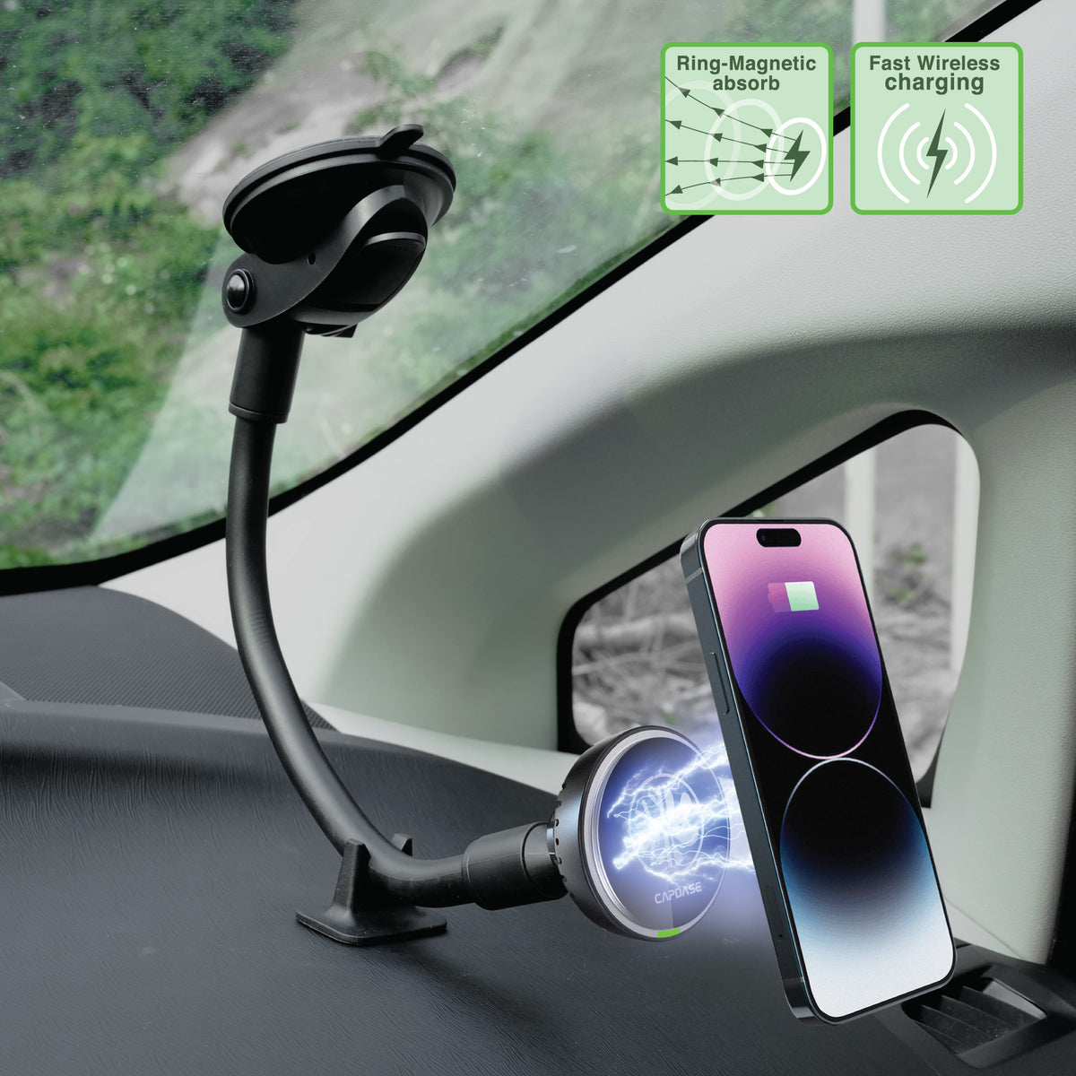 Cooling | 15W Wireless Charging Mount | MagSafe MCM Power III Car Mount | Gooseneck Arm 300mm