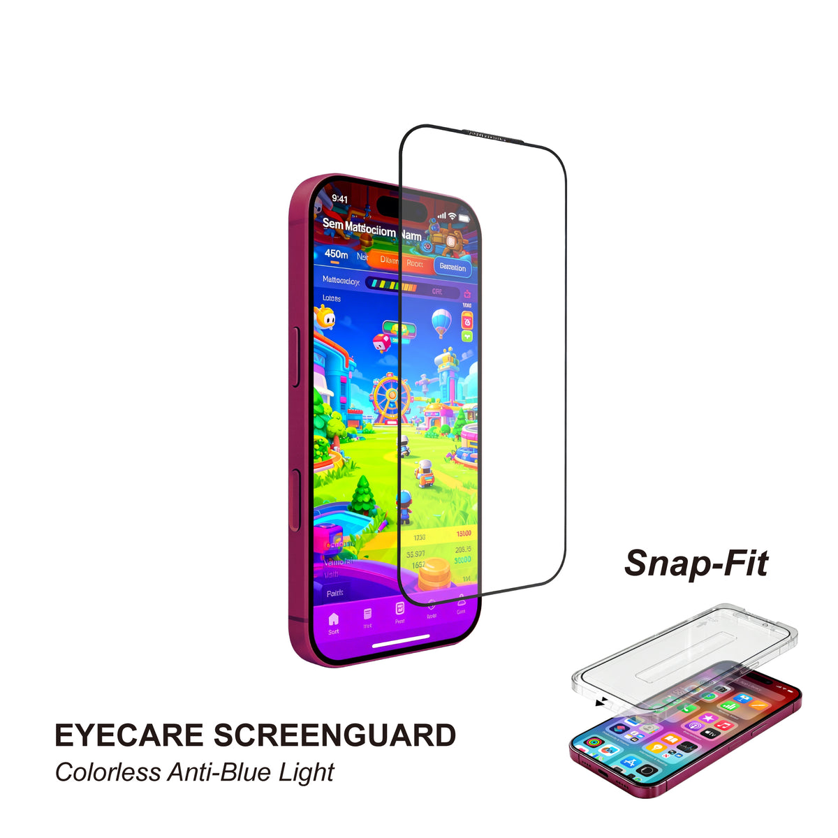 EyeCare ScreenGuard Colorless Anti-Blue Light Tempered Glass for iPhone 18 Pro, 17 Pro, 17 & 16 Pro 