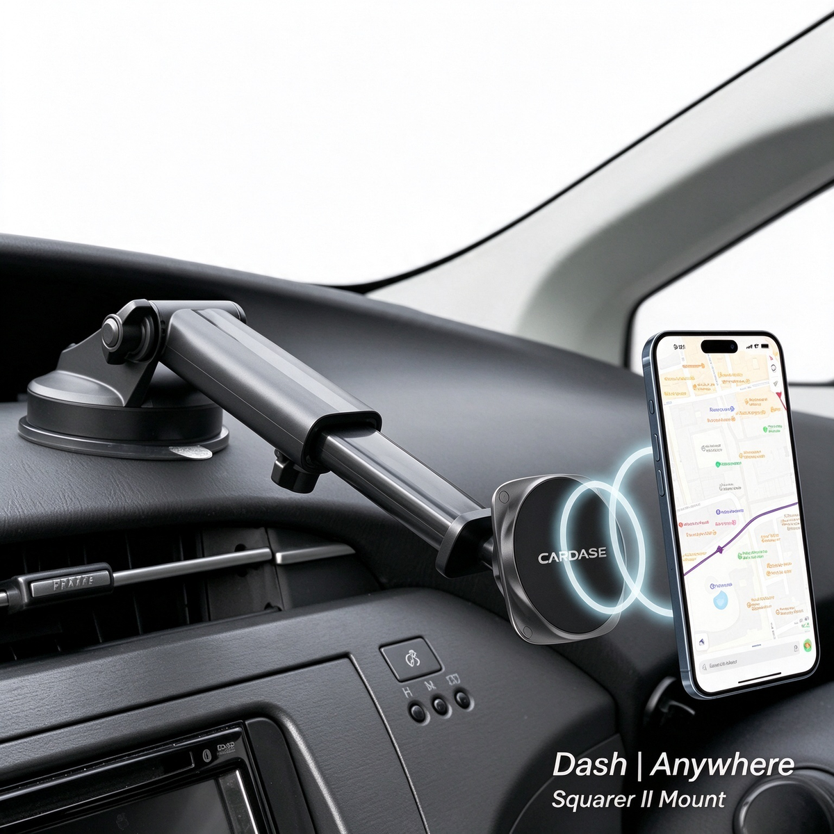 MagSafe Car Mount | Telescopic Arm-141| Windshield & Dashboard | Magnetic Mount | Squarer II Powerful magnetic grip.