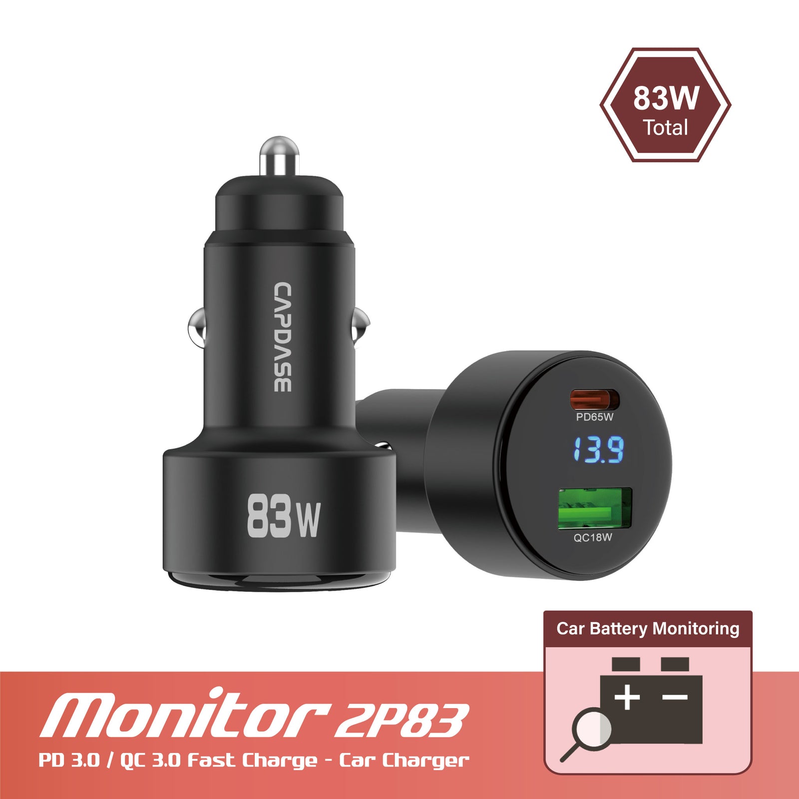 QC3.0 / PD Car Charger,Montior 2P83