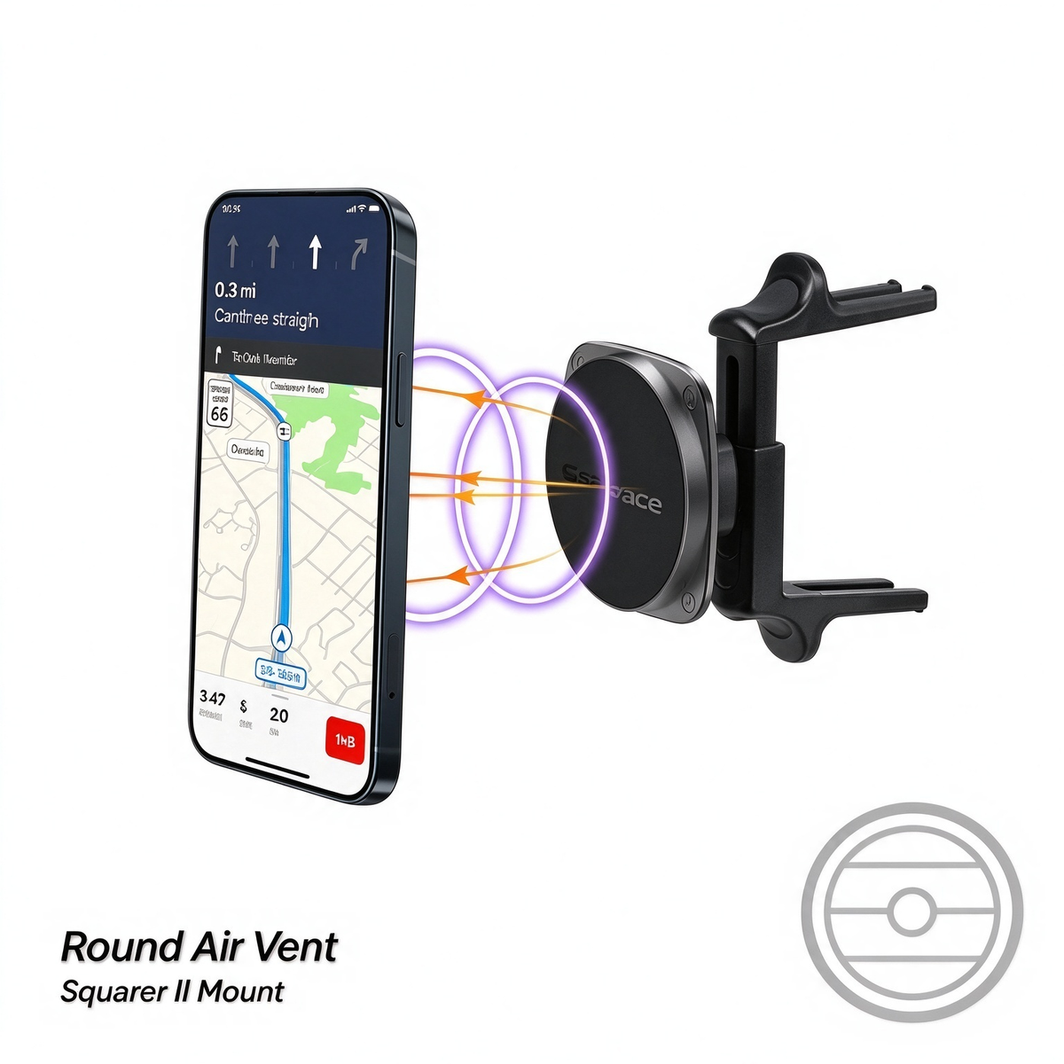 SQUARER II Magnetic Car Mount Round Air Vent Clip 77