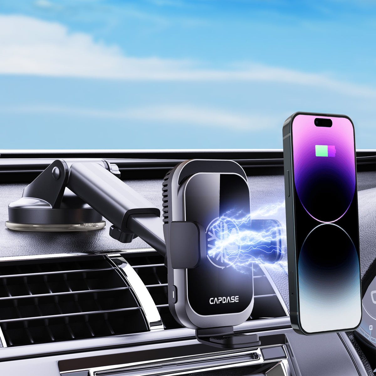 Cooling | 15W Wireless Charging | Auto-Clamp Mount | ACM Power II Car Mount | Telescopic Arm