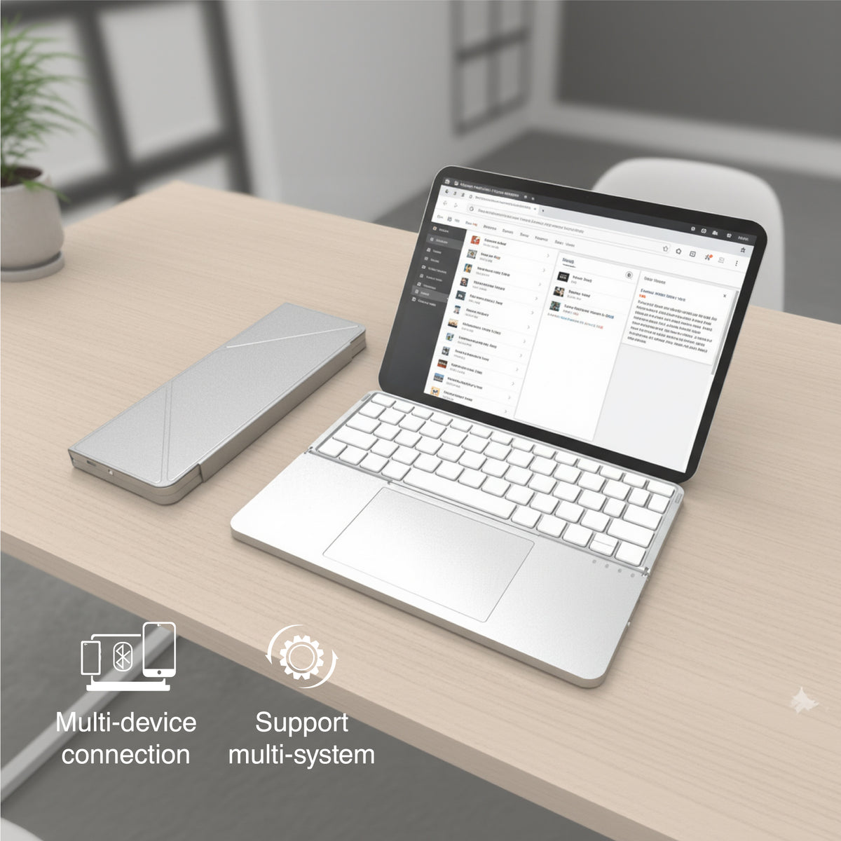 Universal Bluetooth Keyboard with Kickstand Case | Slim & Foldable Keyboard | for Smartphone & Tablet with 3 of OS | iOS, Android, and Windows | Grey