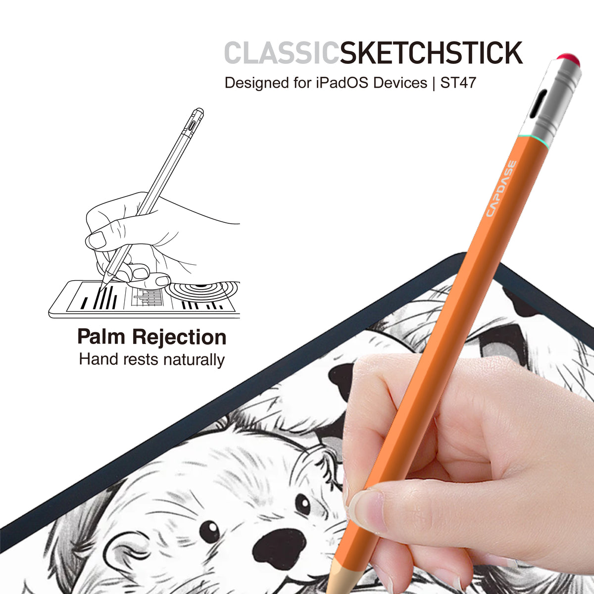 Stylus Pencil-ST47 | Classic SketchStick | Magnetic attachment | USB-C Fast charging | Green | Orange | Yellow
