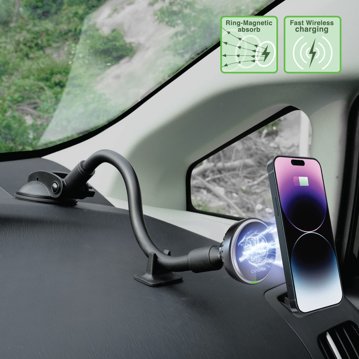 Cooling | 15W Wireless Charging Mount | MagSafe MCM Power III Car Mount | Gooseneck Arm 300mm
