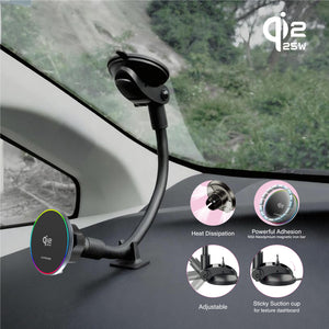 25W Qi2.2 Certified | MagSafe Slim Mount | Wireless Charging | Gooseneck Arm 300mm | CIR Power II