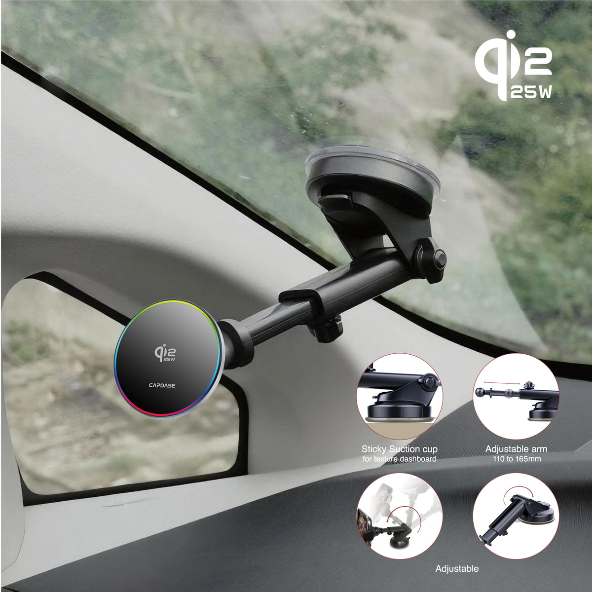 25W Qi2.2 Certified | MagSafe Slim Mount | Wireless Charging | Telescopic Arm | CIR Power II