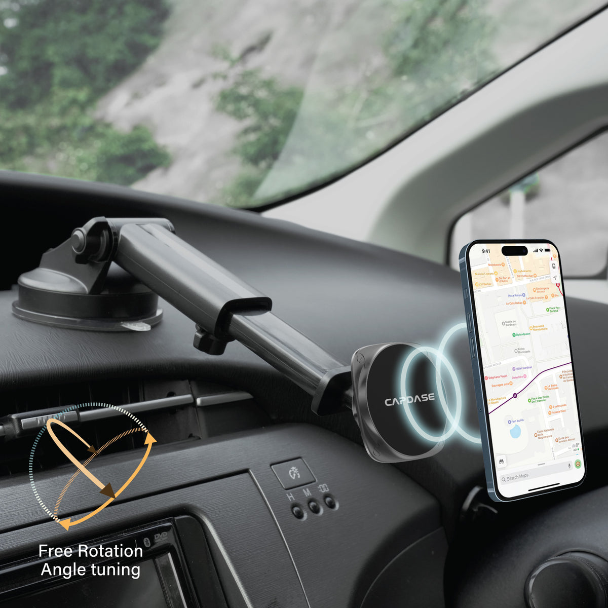 MagSafe Car Mount | Telescopic Arm-141| Windshield & Dashboard | Magnetic Mount | Squarer II Powerful magnetic grip.