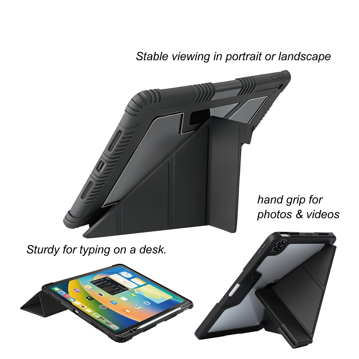 iPad Pro 13 (M5/M4) | Shockproof Bumper Folio | Flip Case | Full Wrap Protection | Black