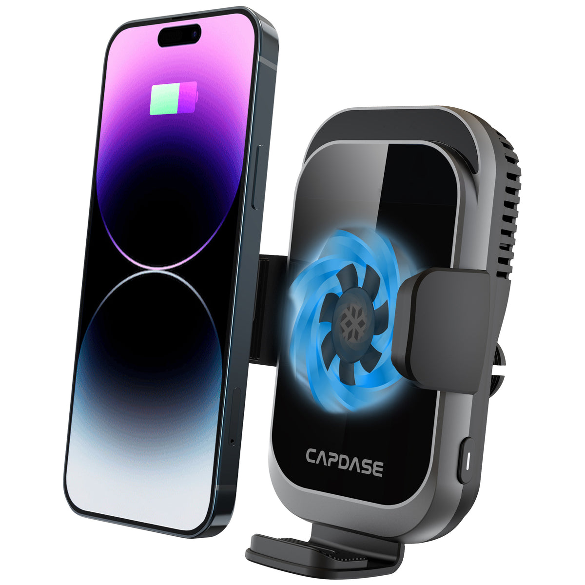 Cooling | 15W Wireless Charging | Auto-Clamp Mount | ACM Power II Car Mount | Telescopic Arm