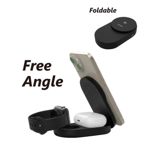 Qi2.2 | Foldable | 3 in 1 MagSafe Stand | 25W Wireless Charging | Smartphone, Earphone, Watch | Q-Touch DFP125