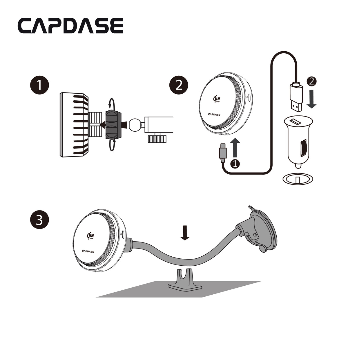 Wireless Charging Magnetic Mount - Wind/Dash | M-PC Power - Gooseneck Arm 300mm