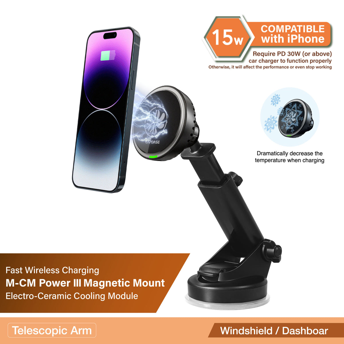Wireless Charge Magnetic Mount| M-CM Power III  - Telescopic Arm