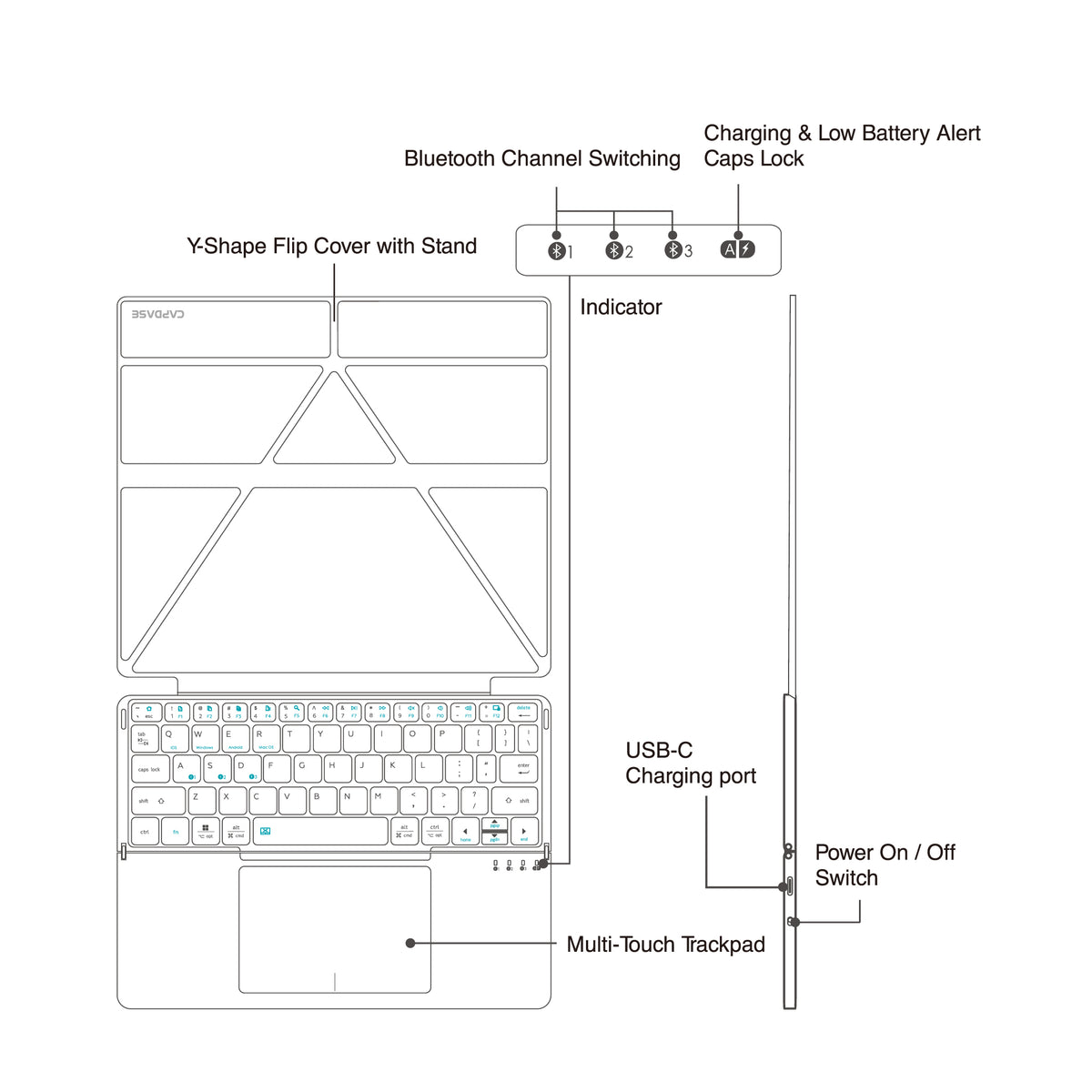 Universal Bluetooth Keyboard with Kickstand Case | Slim & Foldable Keyboard | for Smartphone & Tablet with 3 of OS | iOS, Android, and Windows | Grey