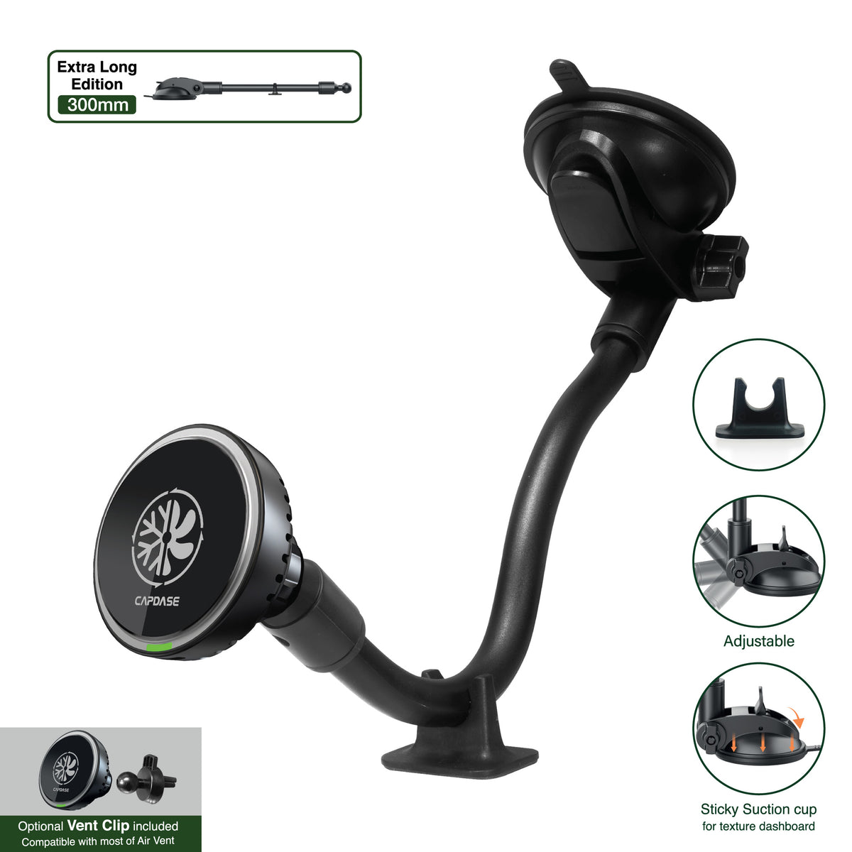 Cooling | 15W Wireless Charging Mount | MagSafe MCM Power III Car Mount | Gooseneck Arm 300mm