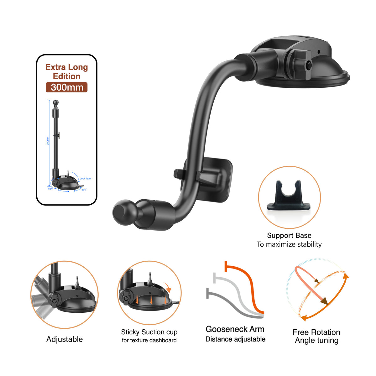 Cooling | 15W Wireless Charging Mount | MagSafe MCM Power III Car Mount | Gooseneck Arm 300mm