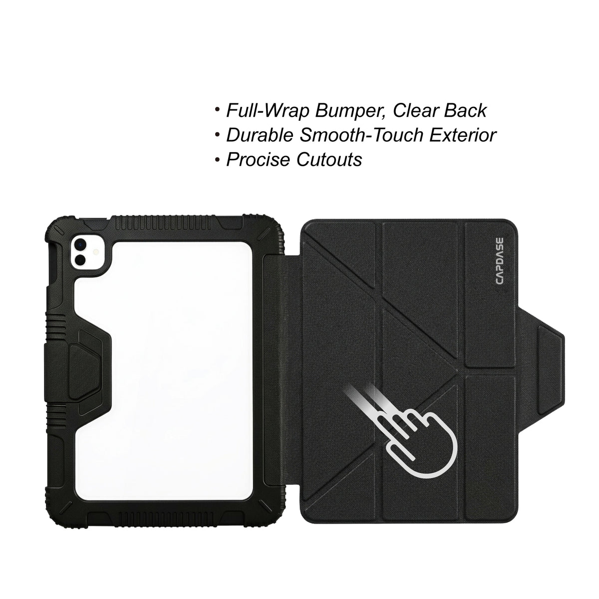 iPad Pro 11 (M5/M4) | Shockproof Bumper Folio | Flip Case | Full Wrap Protection | Black