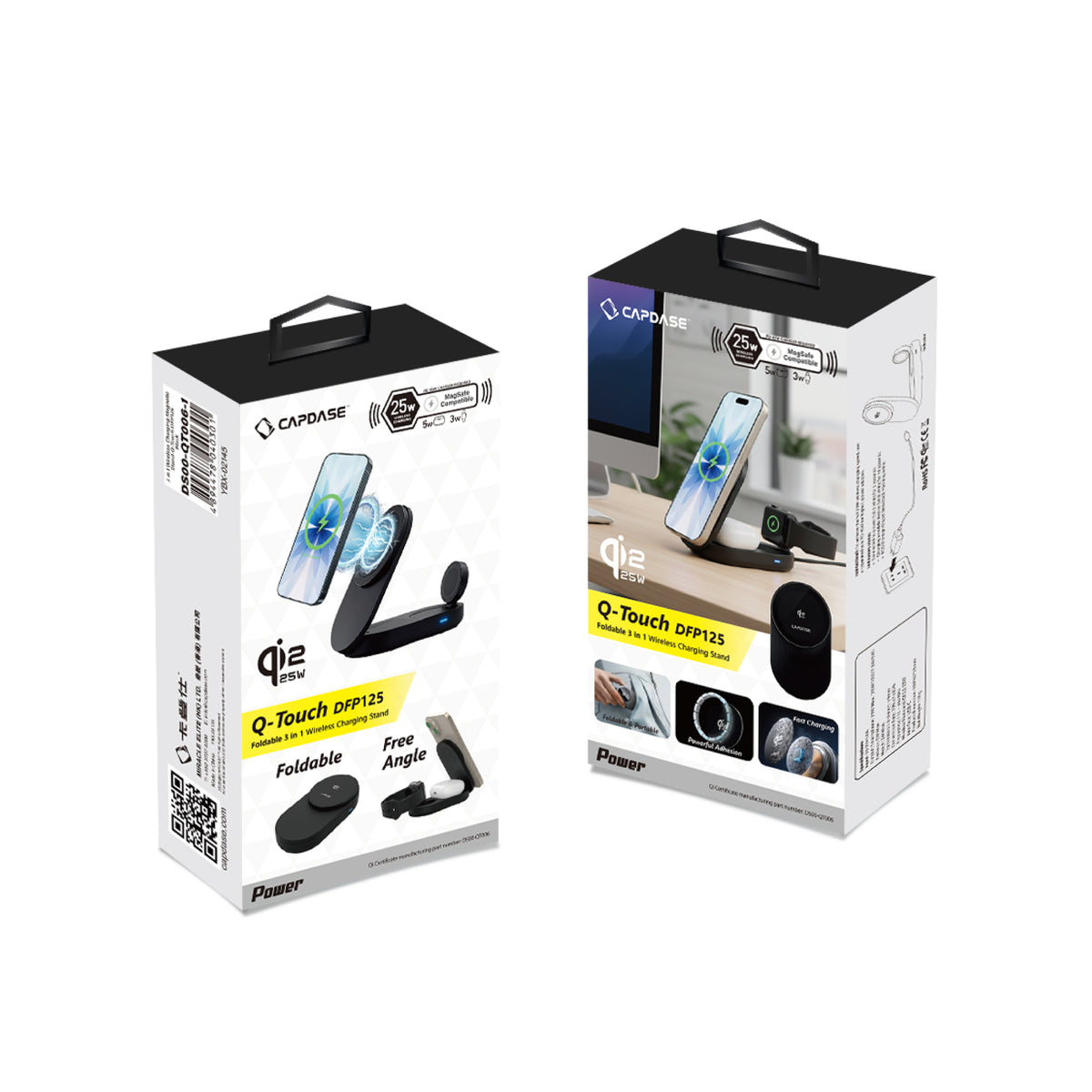 Qi2.2 | Foldable | 3 in 1 MagSafe Stand | 25W Wireless Charging | Smartphone, Earphone, Watch | Q-Touch DFP125