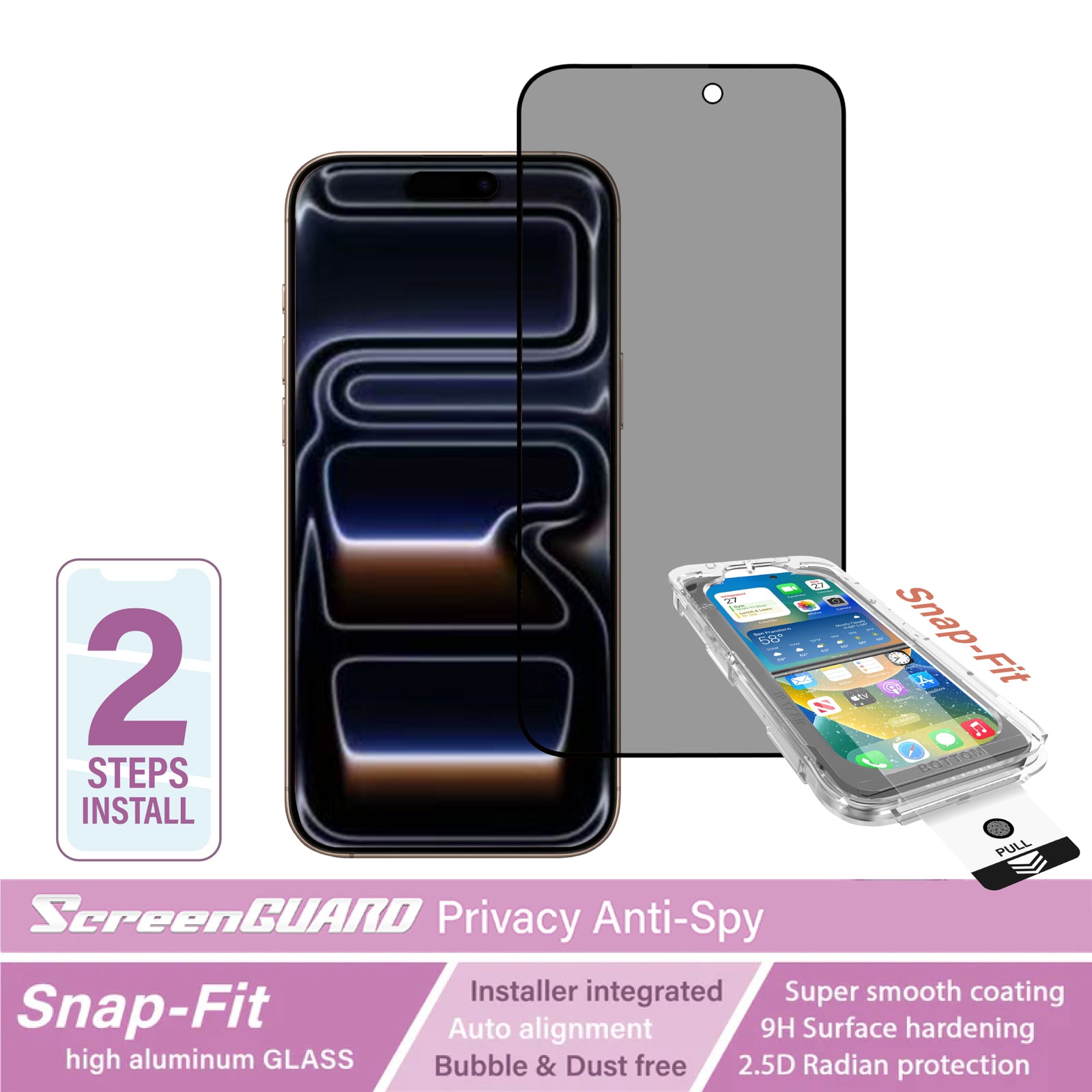 iPhone 17 / 17 Pro / 16 Pro SnapFit Auto-Align Tempered Glass High Aluminum Glass Privacy Anti Spy Screen Protector
CAPDASE PrivacyGuard SnapFit 自動定位鋼化玻璃膜 – 防窺版