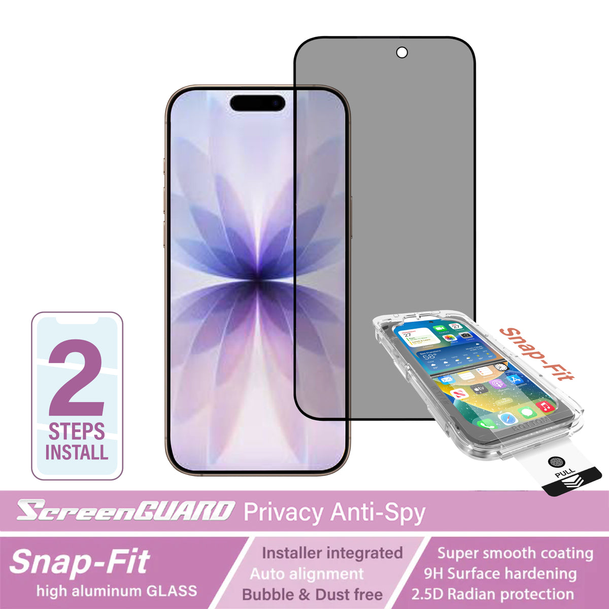 iPhone 17 / 17 Pro / 16 Pro SnapFit Auto-Align Tempered Glass High Aluminum Glass Privacy Anti Spy Screen Protector
CAPDASE PrivacyGuard SnapFit 自動定位鋼化玻璃膜 – 防窺版